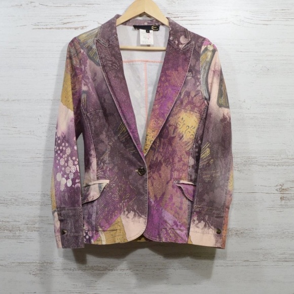 Just Cavalli patchwork abstract purple golden glittery floral blazer jacket - Picture 1 of 5